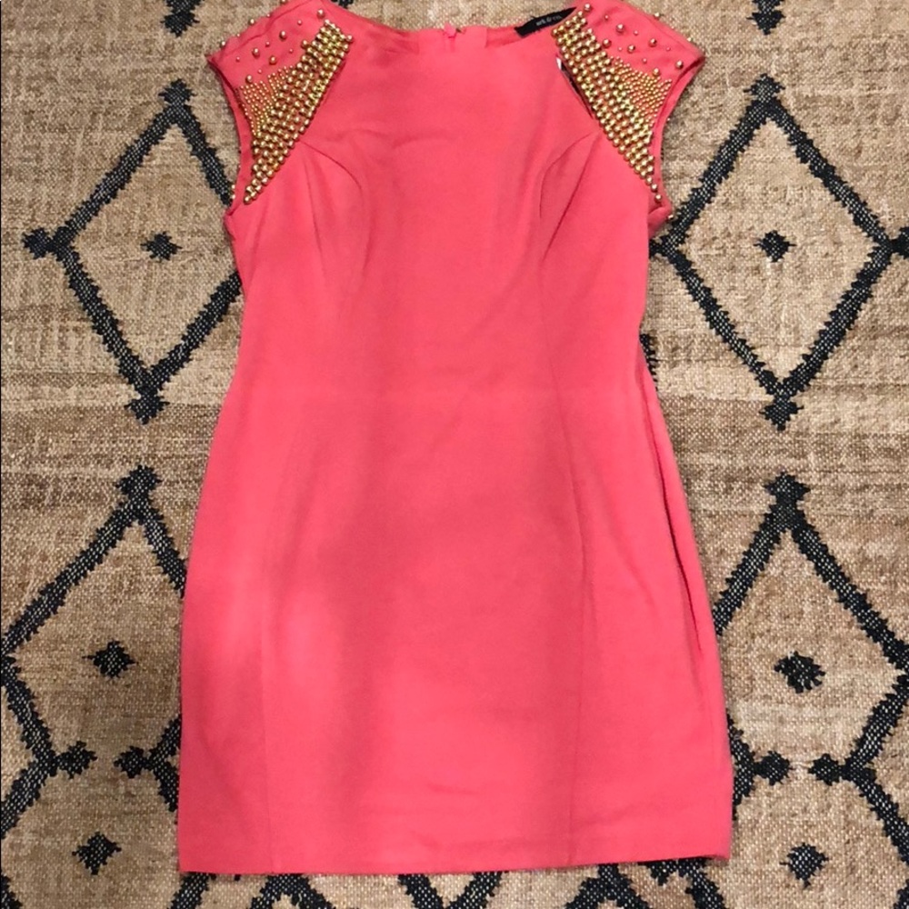 Coral Mini Dress with Gold Beaded Details NWT